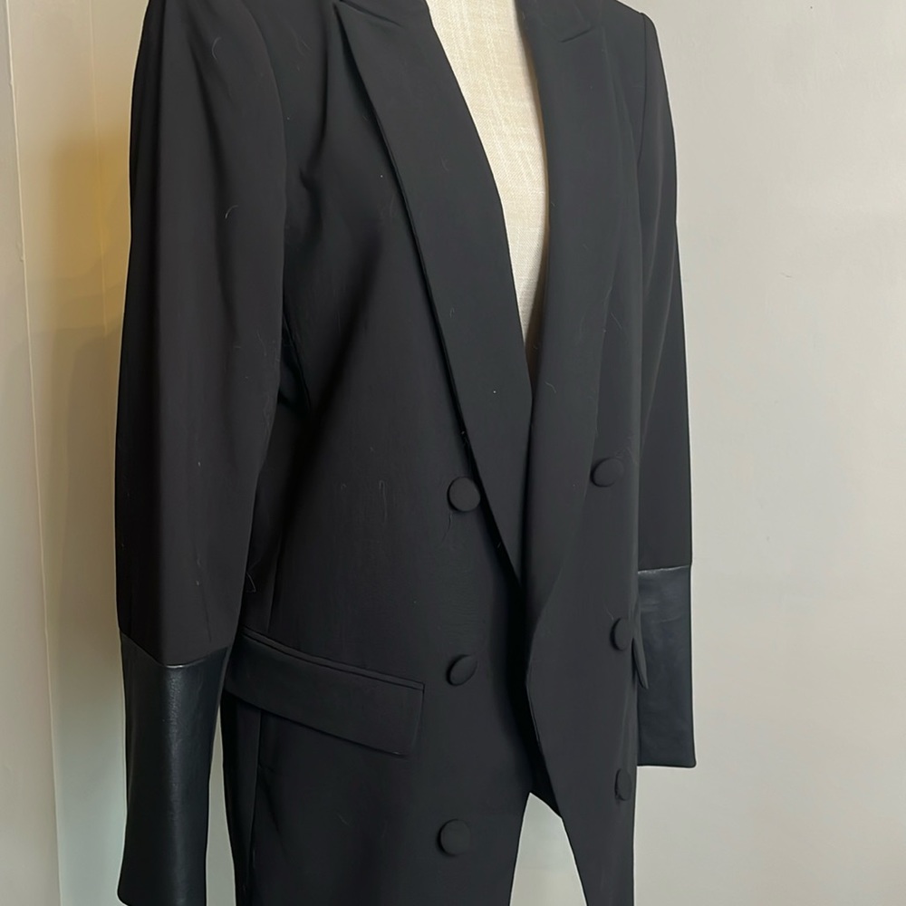 Dkny Black Double-Breasted Blazer with Faux Leather Cuffs